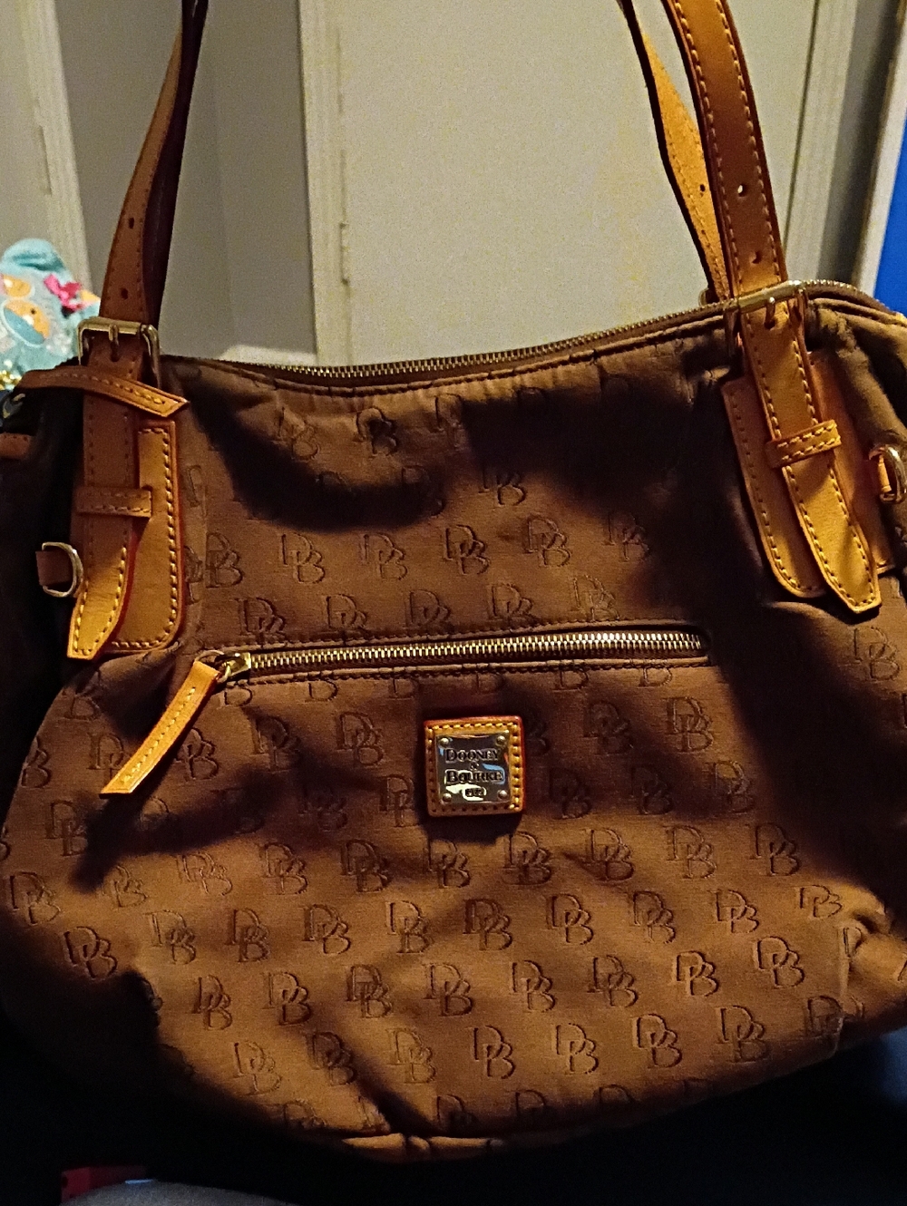 Dooney & Bourke Brown Shoulder Bag with Tan Straps